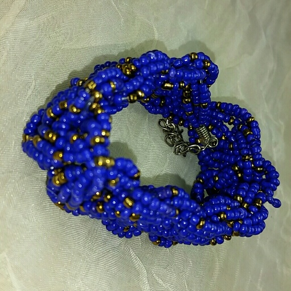 Artisan Woven Glass Seed Bead Bracelet Purple Gold Handcrafted Vintage Boho - Picture 5 of 5